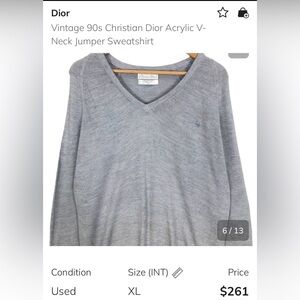 Dior Classic Gray V-Neck Sweater Vintage 90’s